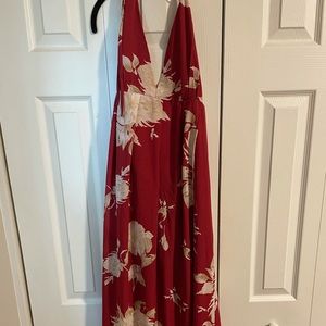 Red floral halter maxi